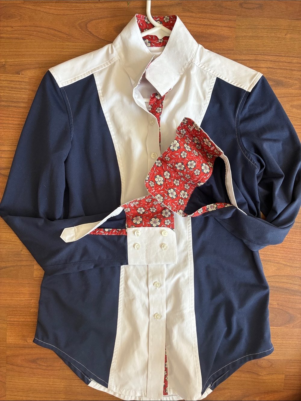 Dover Riding Shirt, Navy with Red Floral Trim
